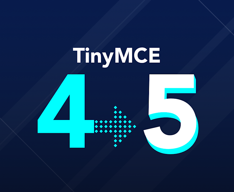 Text "TinyMCE" with an arrow pointing from a 4 to 5.