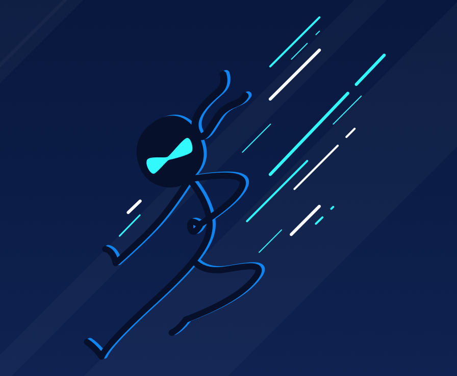 Cartoon illustration of stickman ninja flying through the air.