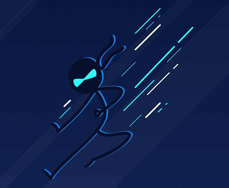 Cartoon illustration of stickman ninja flying through the air.