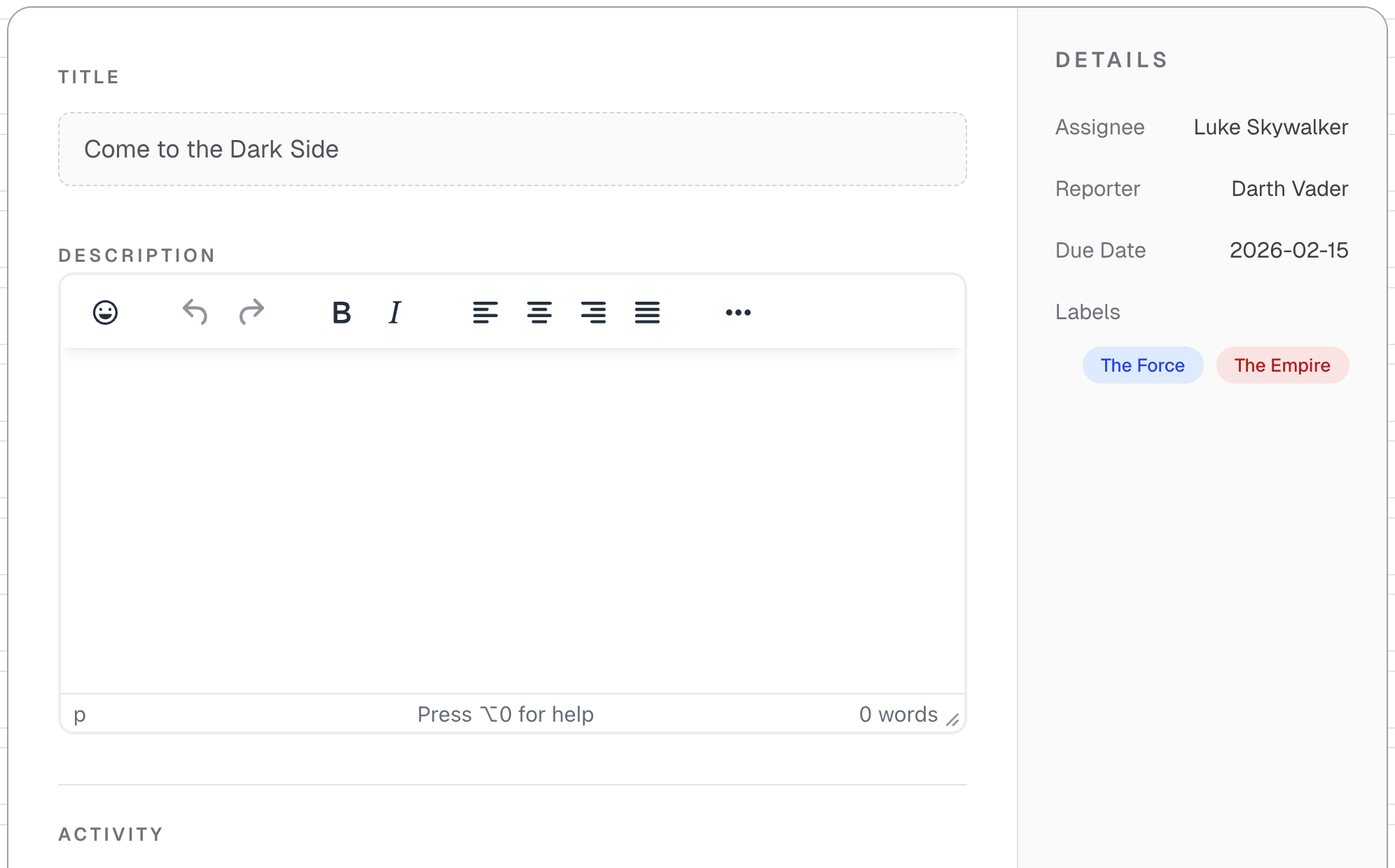TinyMCE inside a team collaboration demo React app.