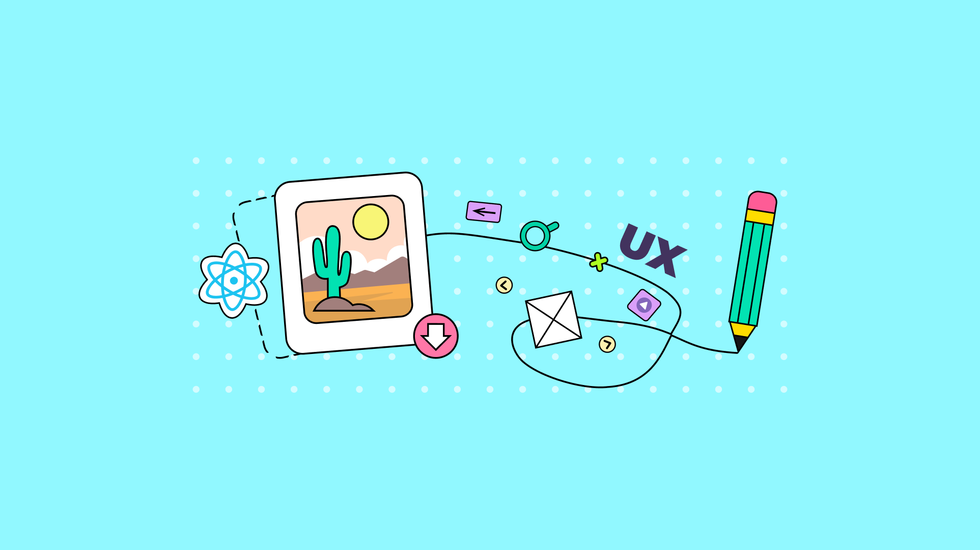 The React library icon handling a number of image related symbols and icons to represent image upload with react