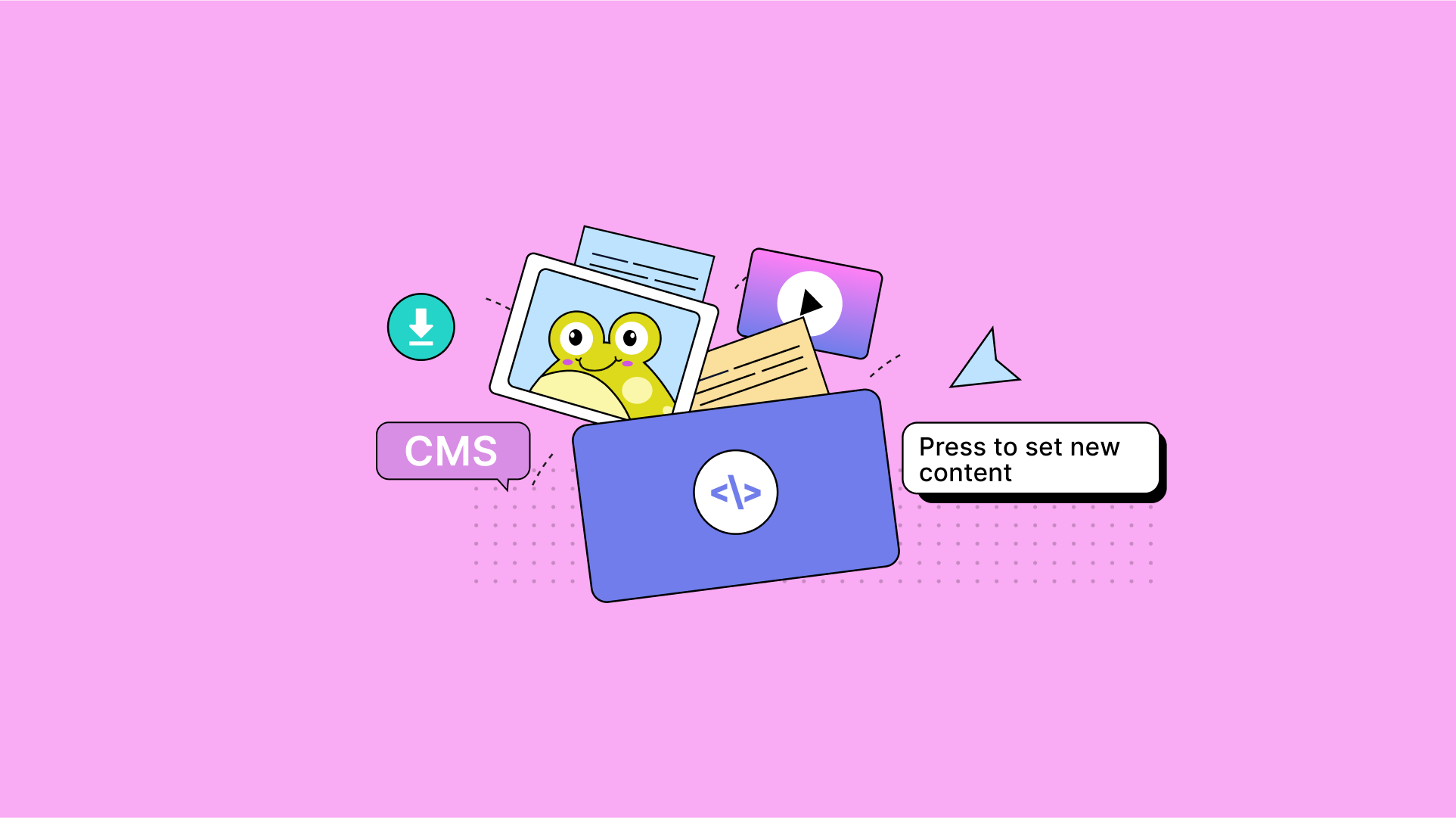 All kinds of content including text, video, and images being collected and set in an editor