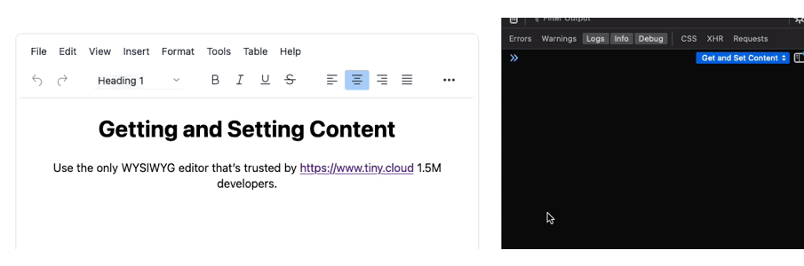 Getting content with TinyMCE Editor API command