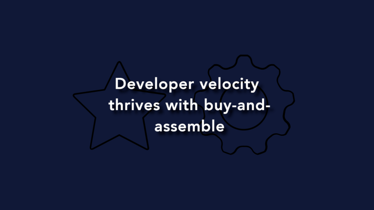 the words Developer velocity thrives with hidden icons behind them