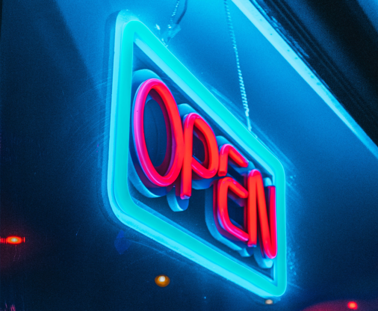 A neon OPEN sign.