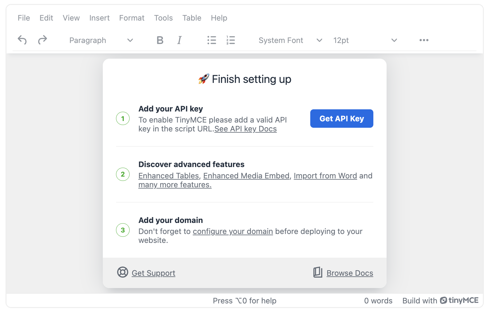 A screenshot of the rich text editor TinyMCE
