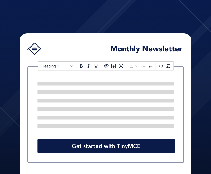 Abstract instance of TinyMCE with a button that reads "Get started with TinyMCE".