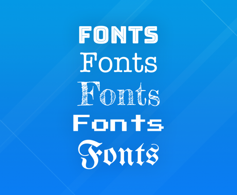 Text "Fonts" displayed five times, each in a different font.