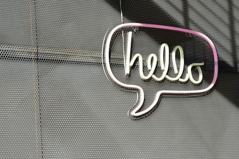 Neon sign saying "Hello"