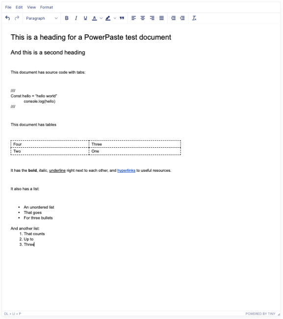 Copy and pasted content from a Google Doc sample showing the inline style and formatting retained from Google Docs.