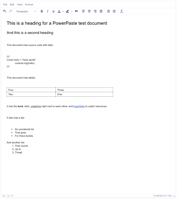 Copy and pasted content from a Google Doc sample showing the inline style and formatting retained from Google Docs.