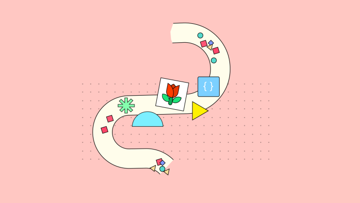 Symbols and images representing design being wrapped together, representing CSS content wrapping