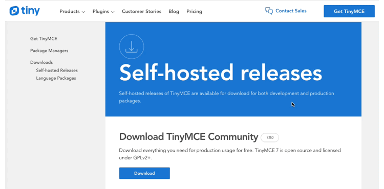 Accessing TinyMCE downloads for self-hosting exports