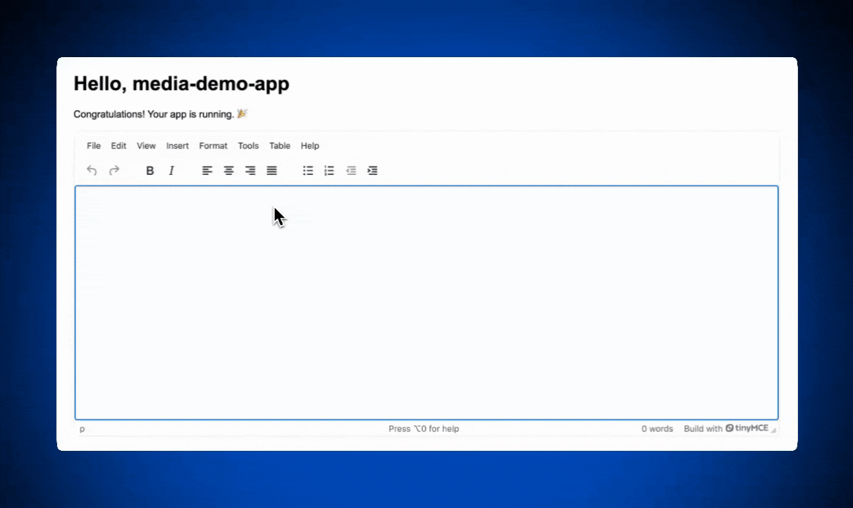 The rich text editor TinyMCE in an Angular instance