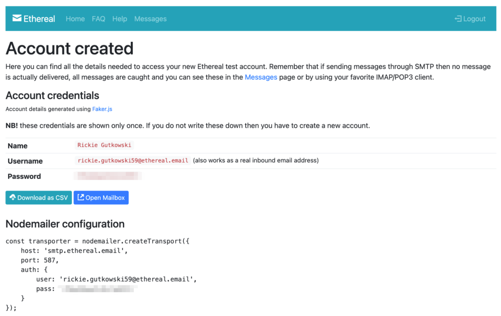 Ethereal email account creation screen