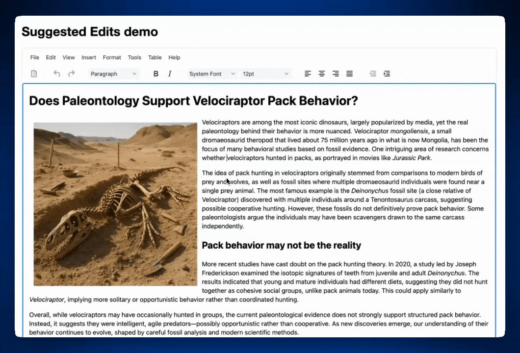 A GIF of the rich text editor TinyMCE in a demo