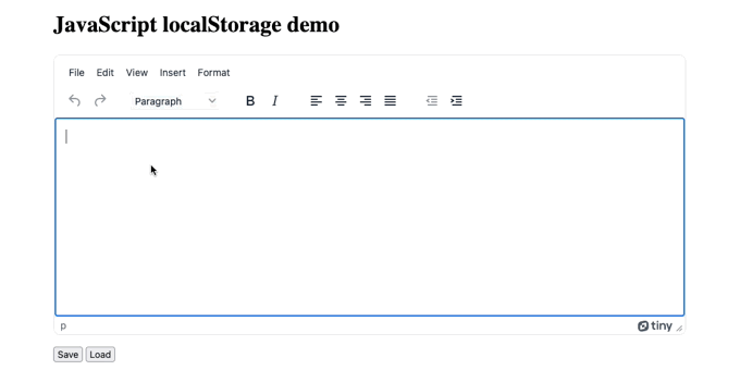 The localstorage demo working in the browser