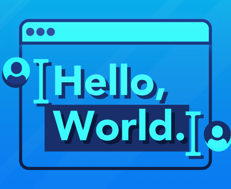 Abstract illustration of text editor, containing text 'Hello World', and two cursors present.
