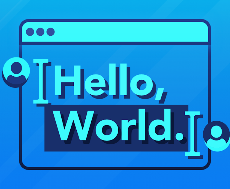 Abstract illustration of text editor, containing text 'Hello World', and two cursors present.