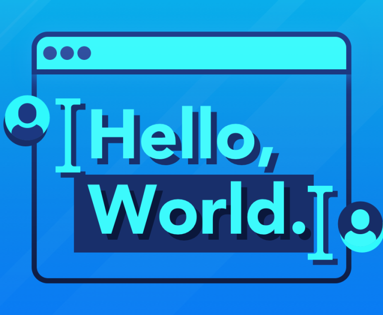 Abstract illustration of text editor, containing text 'Hello World', and two cursors present.