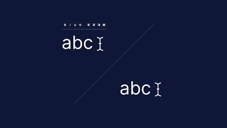 the text "abc" separated by a slash design - one set of letters represents rich text, and the other plain text