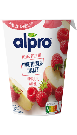 Alpro Soja-Joghurtalternative Mehr Frucht ohne Zuckerzusatz Himbeere-Apfel