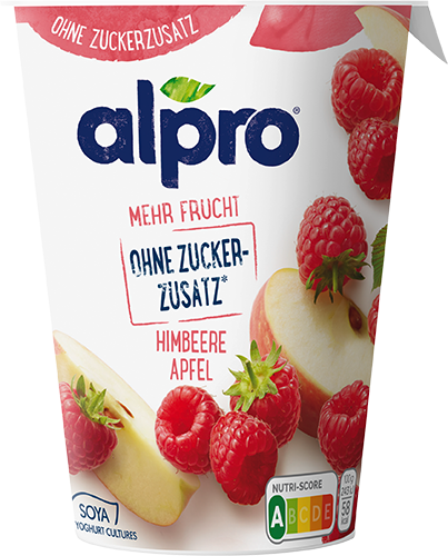 Alpro Soja-Joghurtalternative Mehr Frucht ohne Zuckerzusatz Himbeere-Apfel