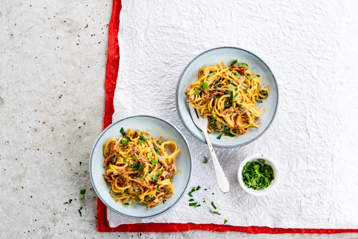 Delicieuses Pates Carbonara Vegan Alpro
