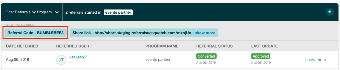 Obtain Referral Code