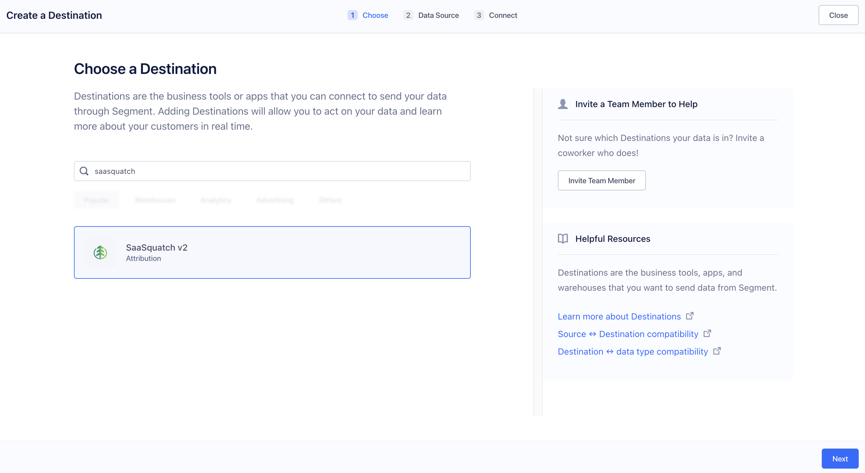 Select SaaSquatch v2 Destination