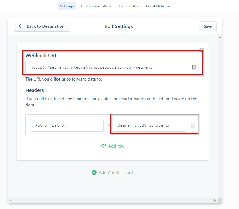 Segment Webhook Config