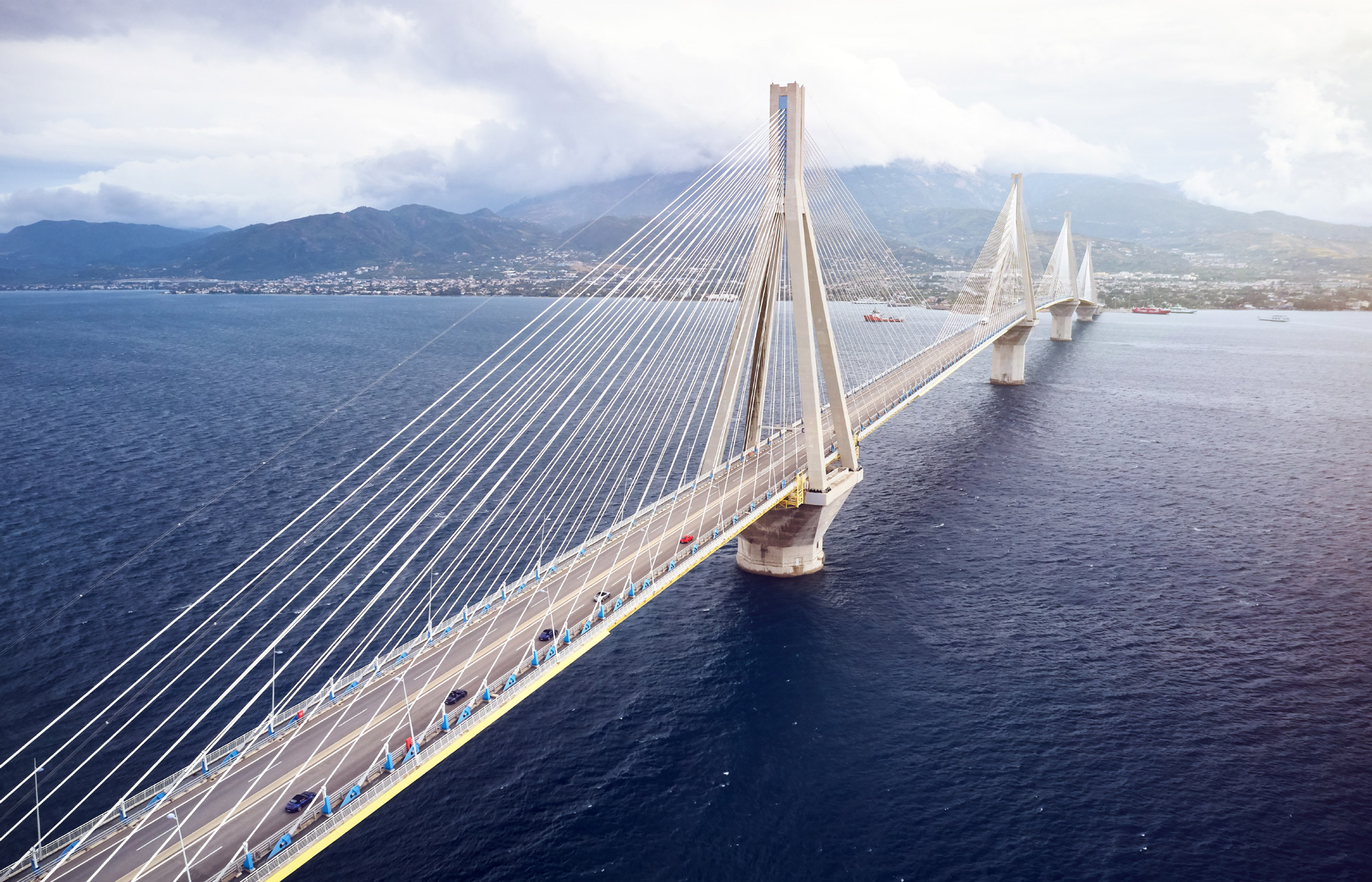 Long steel-cable bridge across the sea