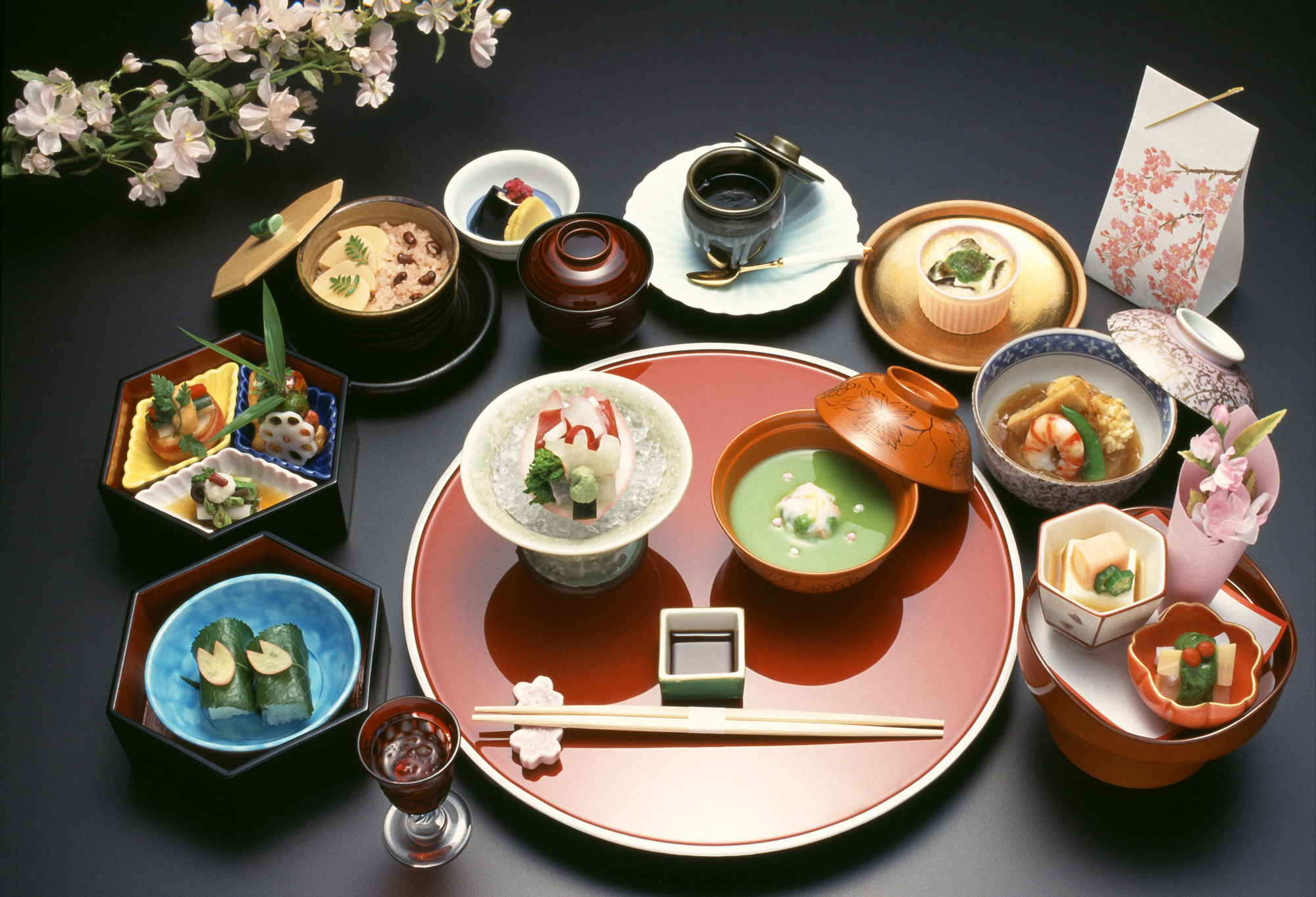 Plates and bowls arranged in the Japanese style