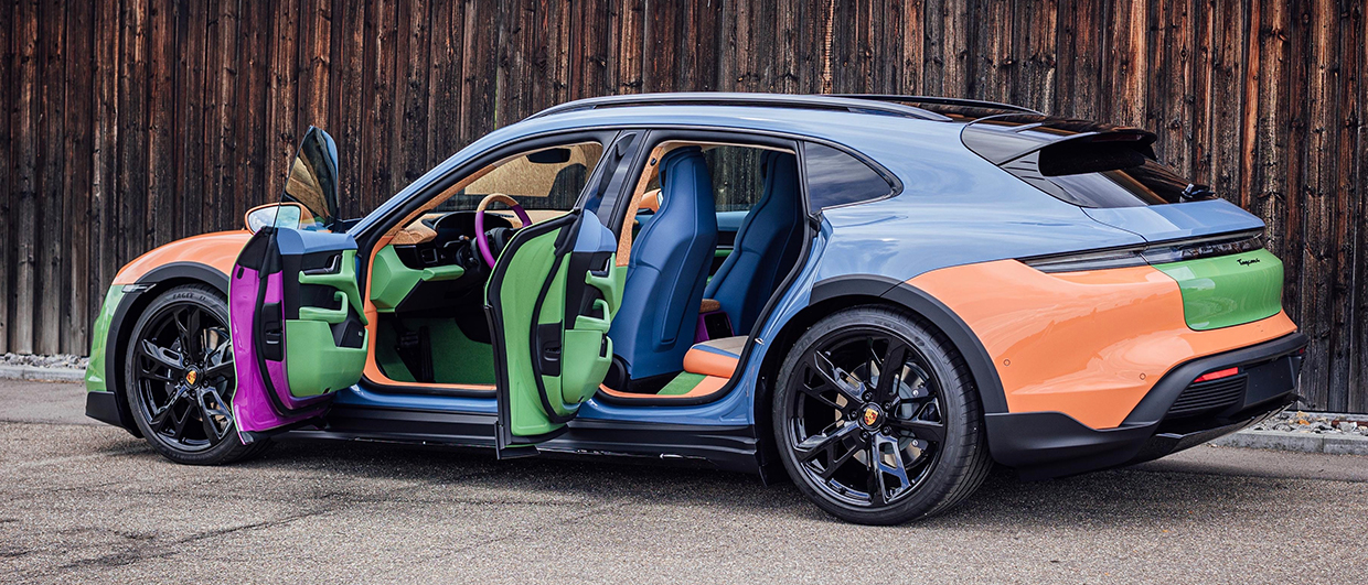 Multi-coloured Sean Wotherspoon Porsche Taycan art car