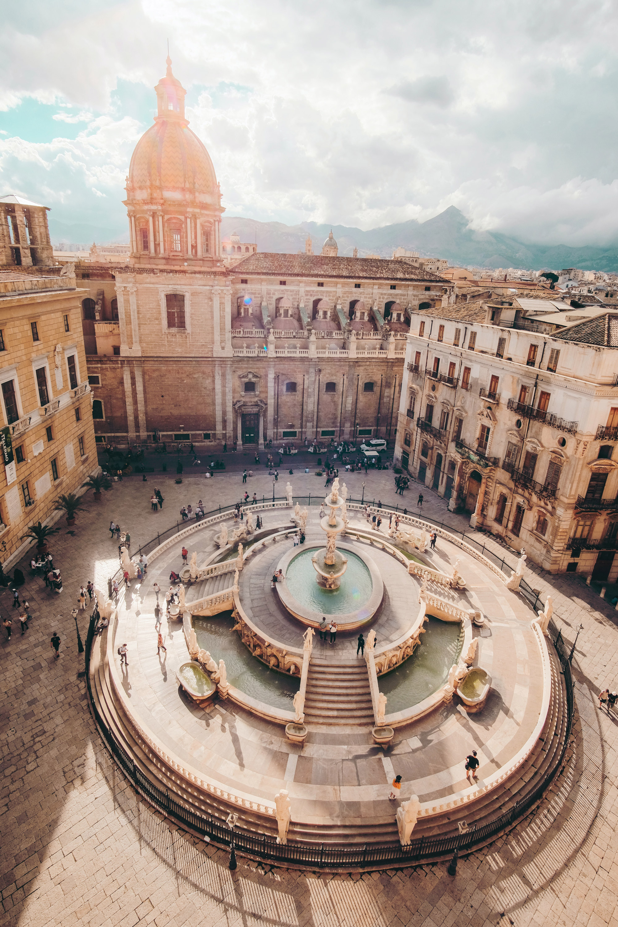 Baroque square with fountain and church in Sicily