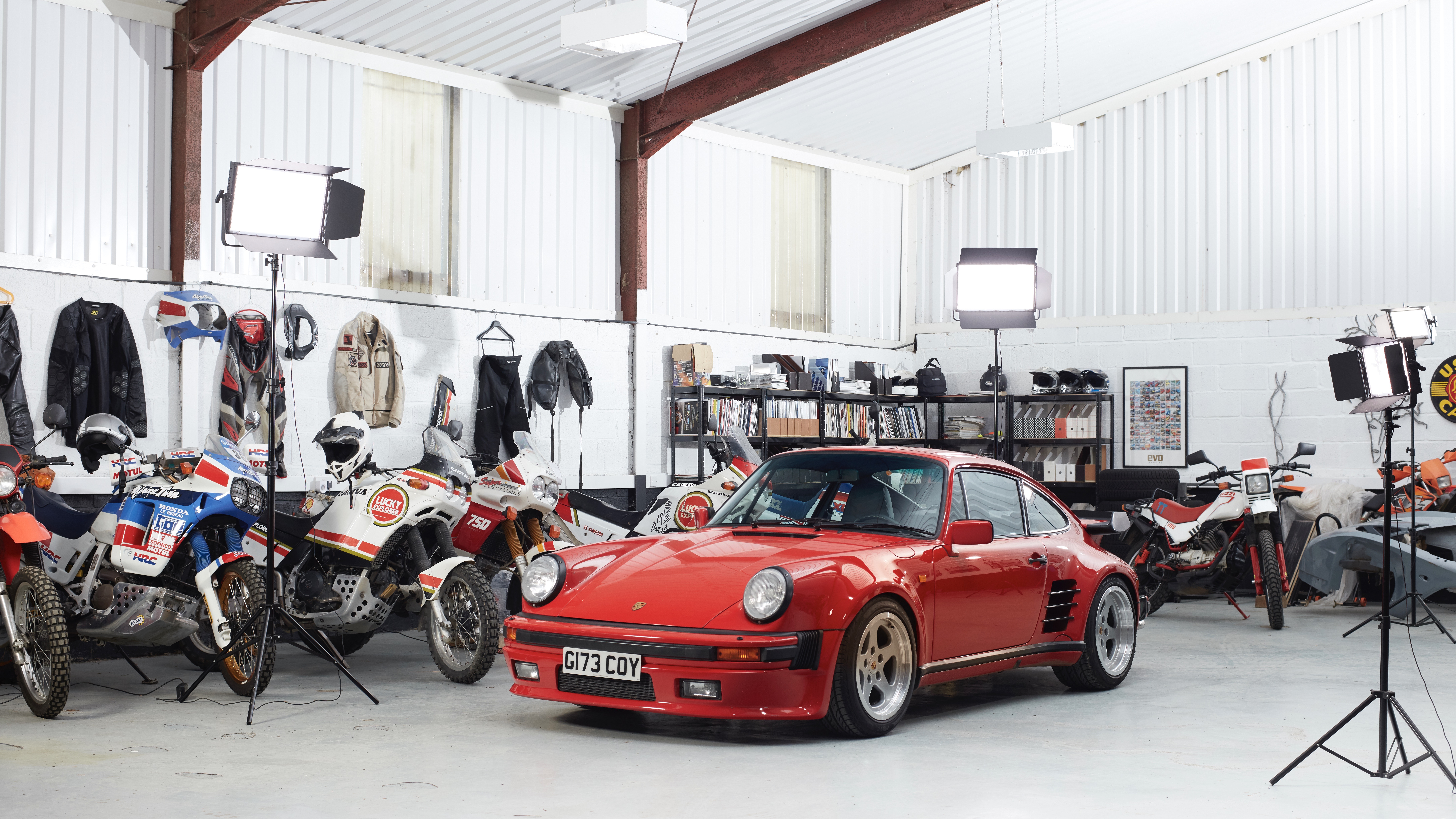 Porsche 930 Turbo S in Guards Red in farm shed