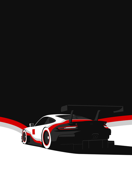 Illustration of Porsche 991 RSR in red, white and black