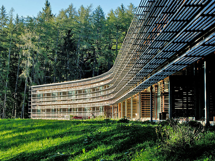 Sustainable building in Alps, made with large quantities of timber