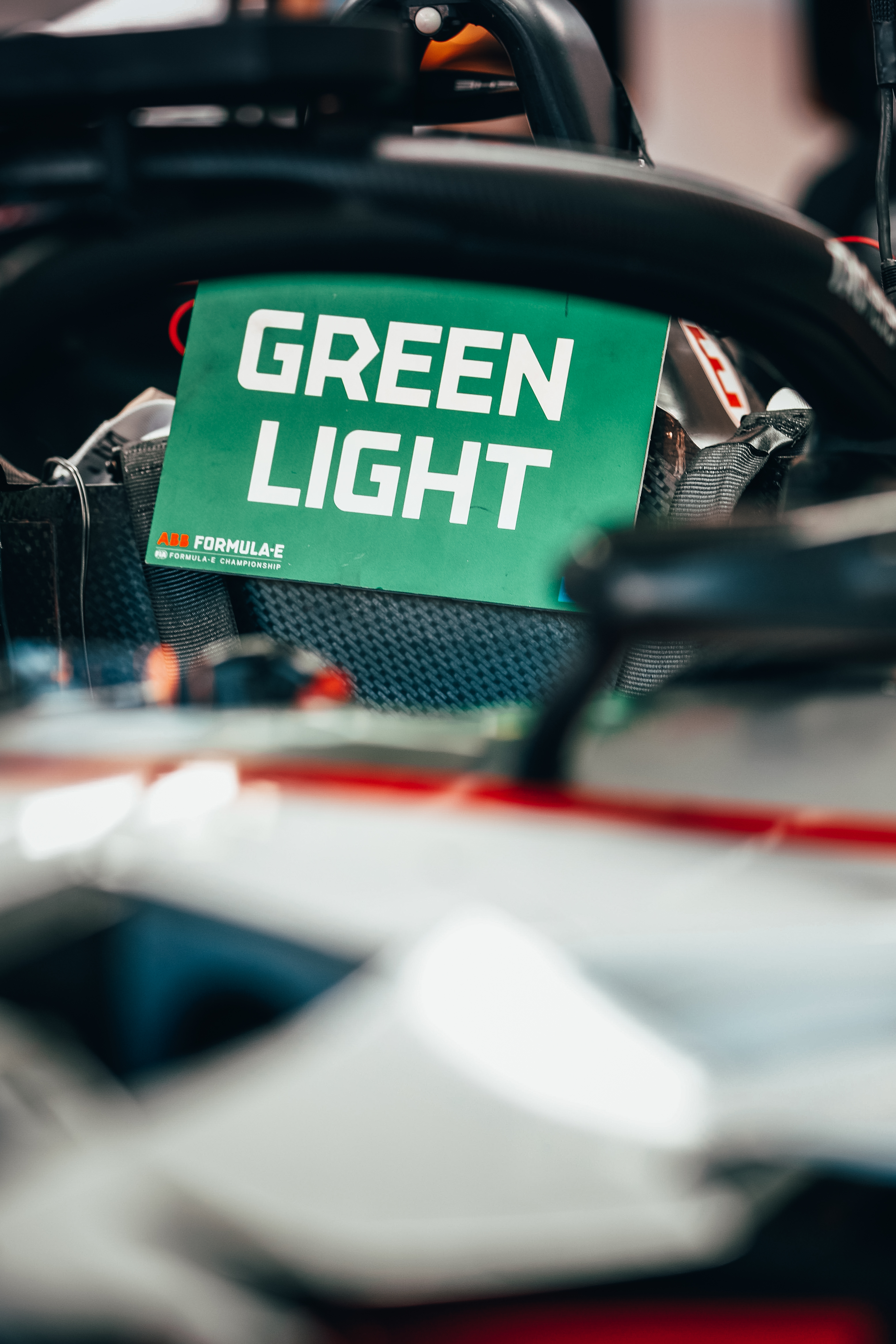 ‘Green Light’ sign inside Formula E cockpit