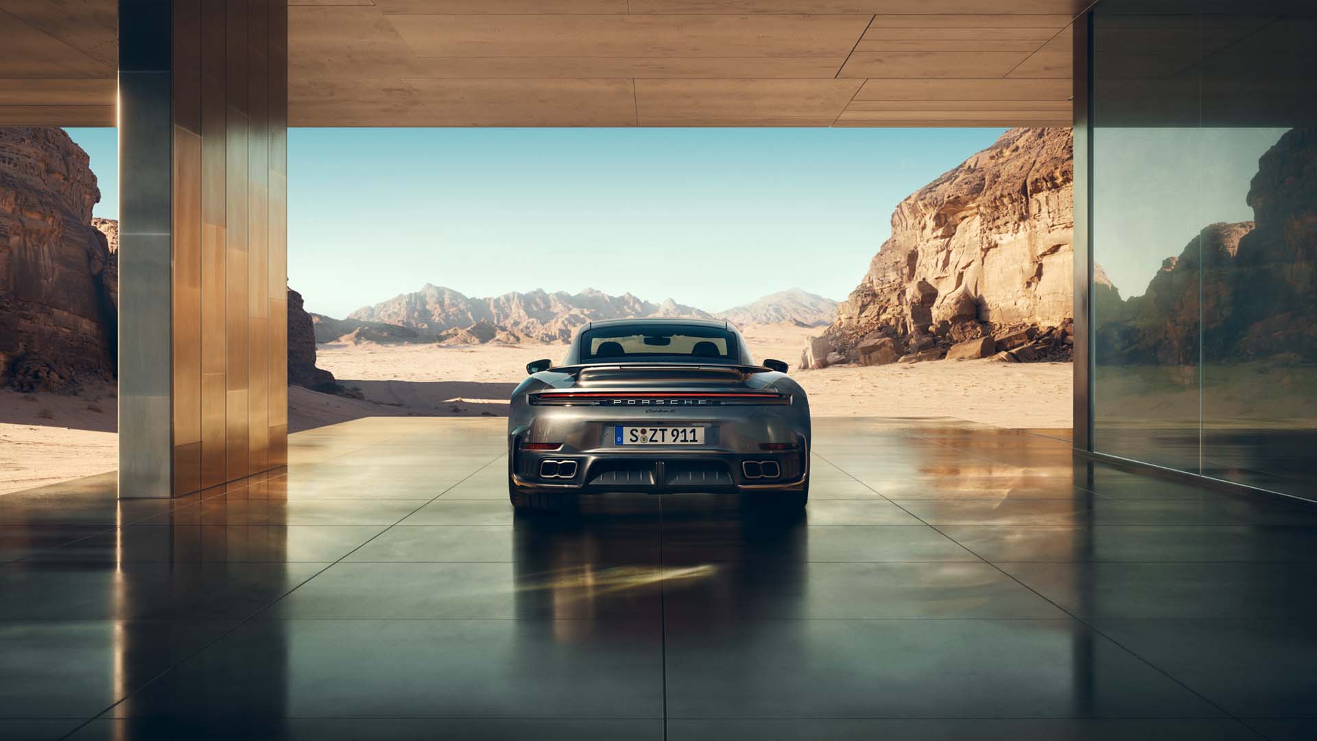 Rear view of Porsche 911 Turbo S
