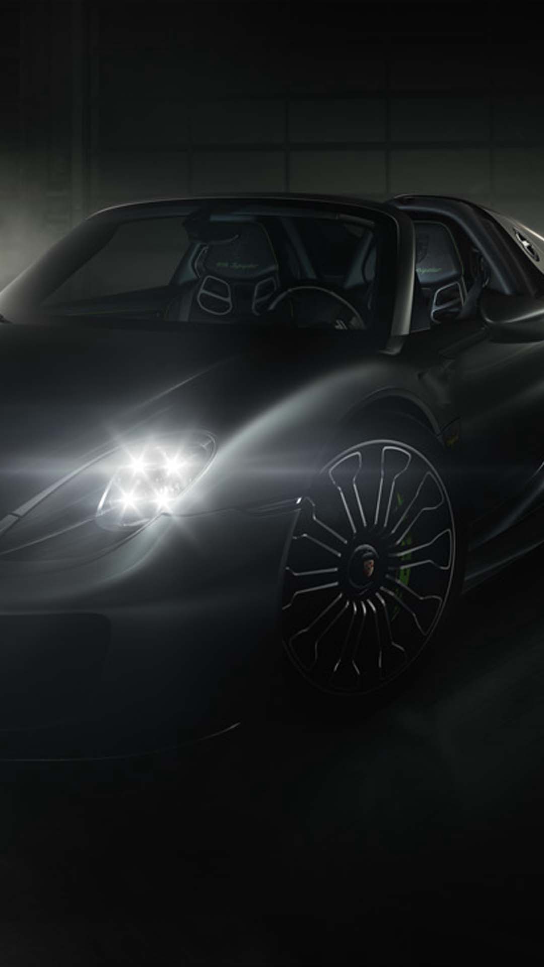 porsche 918 spyder front view lights on wallpaper mobile
