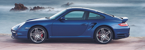 Side view of blue Porsche 911 (type 997) 