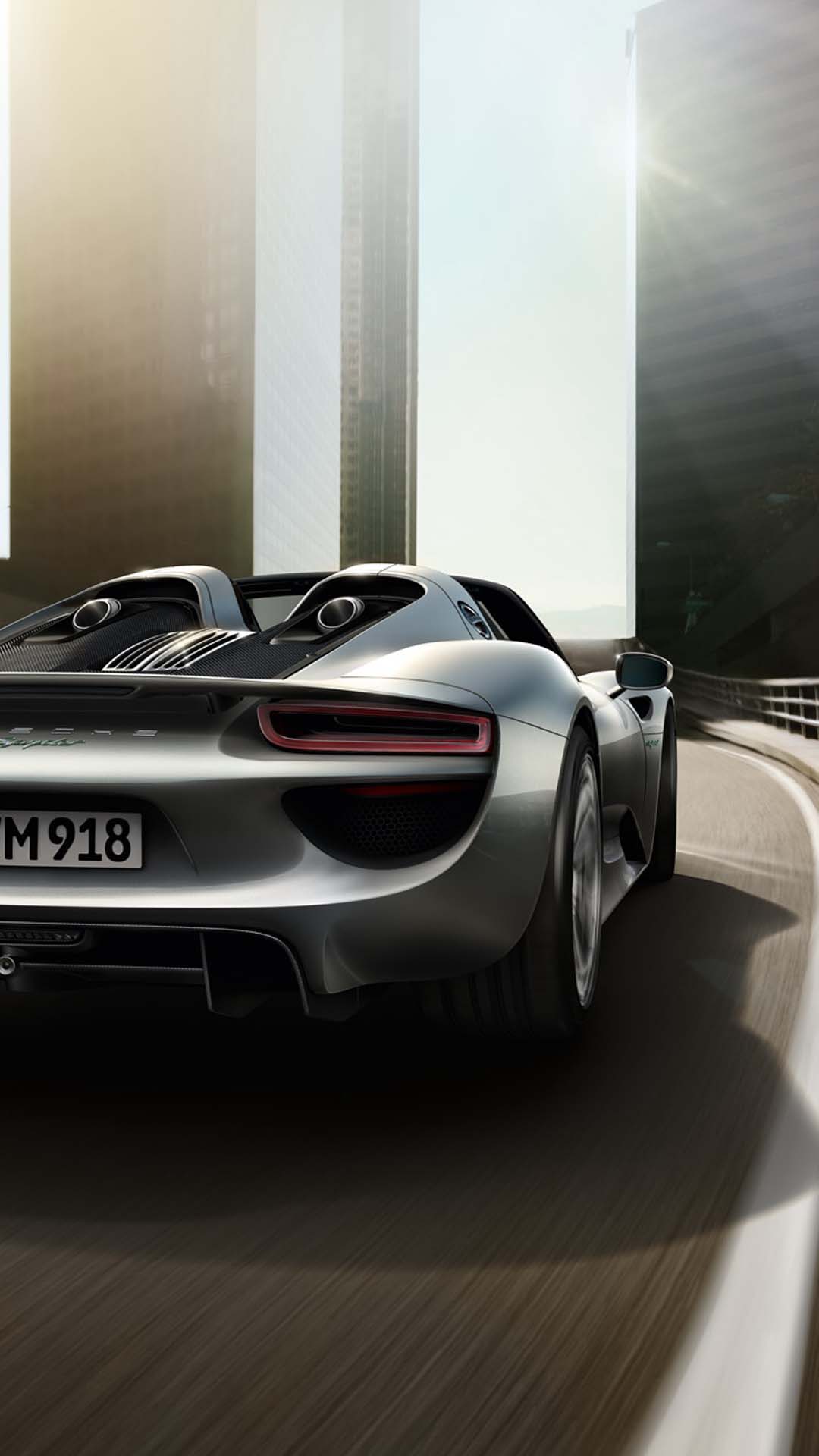 porsche 918 spyder driving city wallpaper mobile