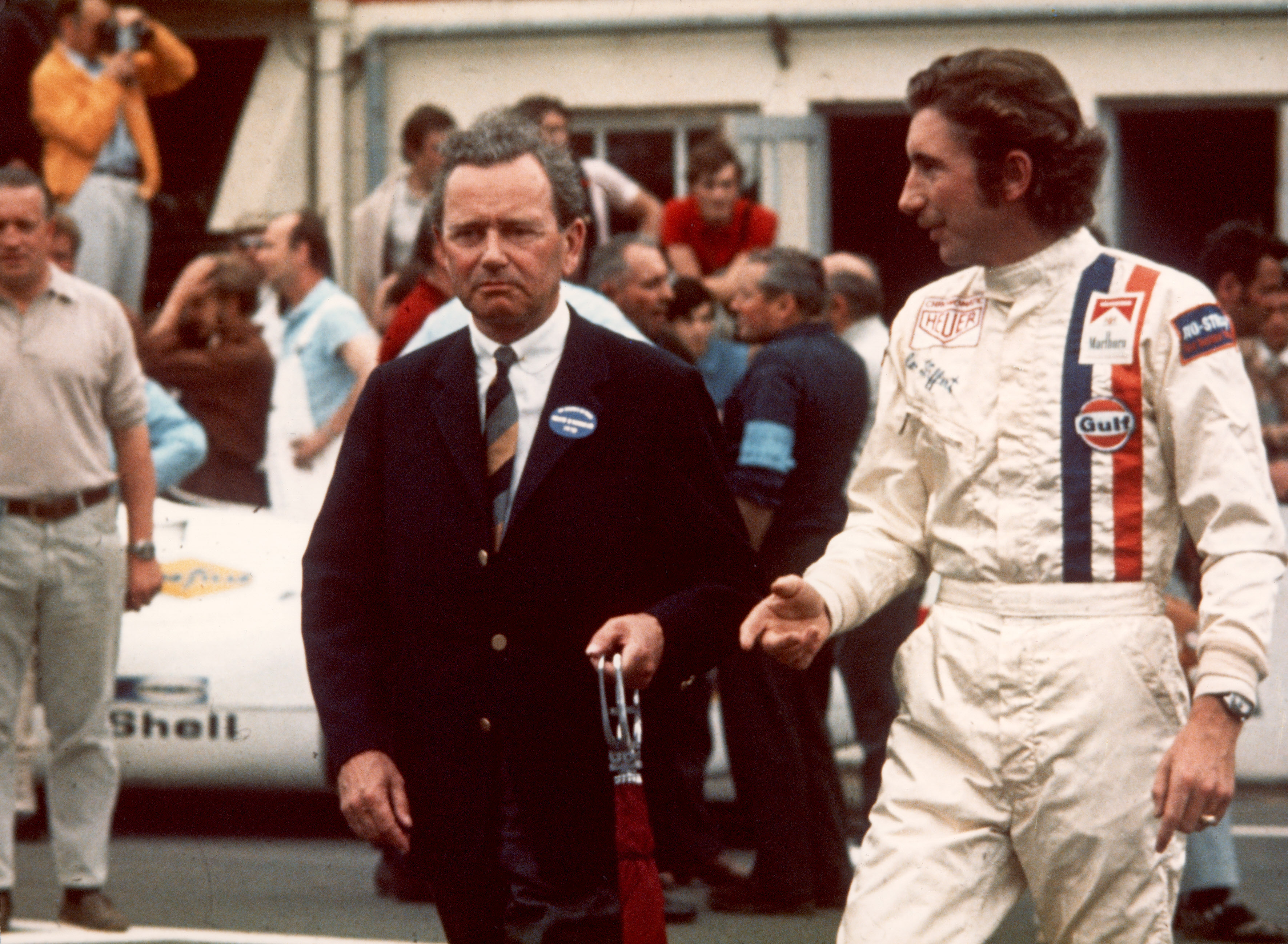 Porsche boss, Ferry Porsche, and driver Jo Siffert at race