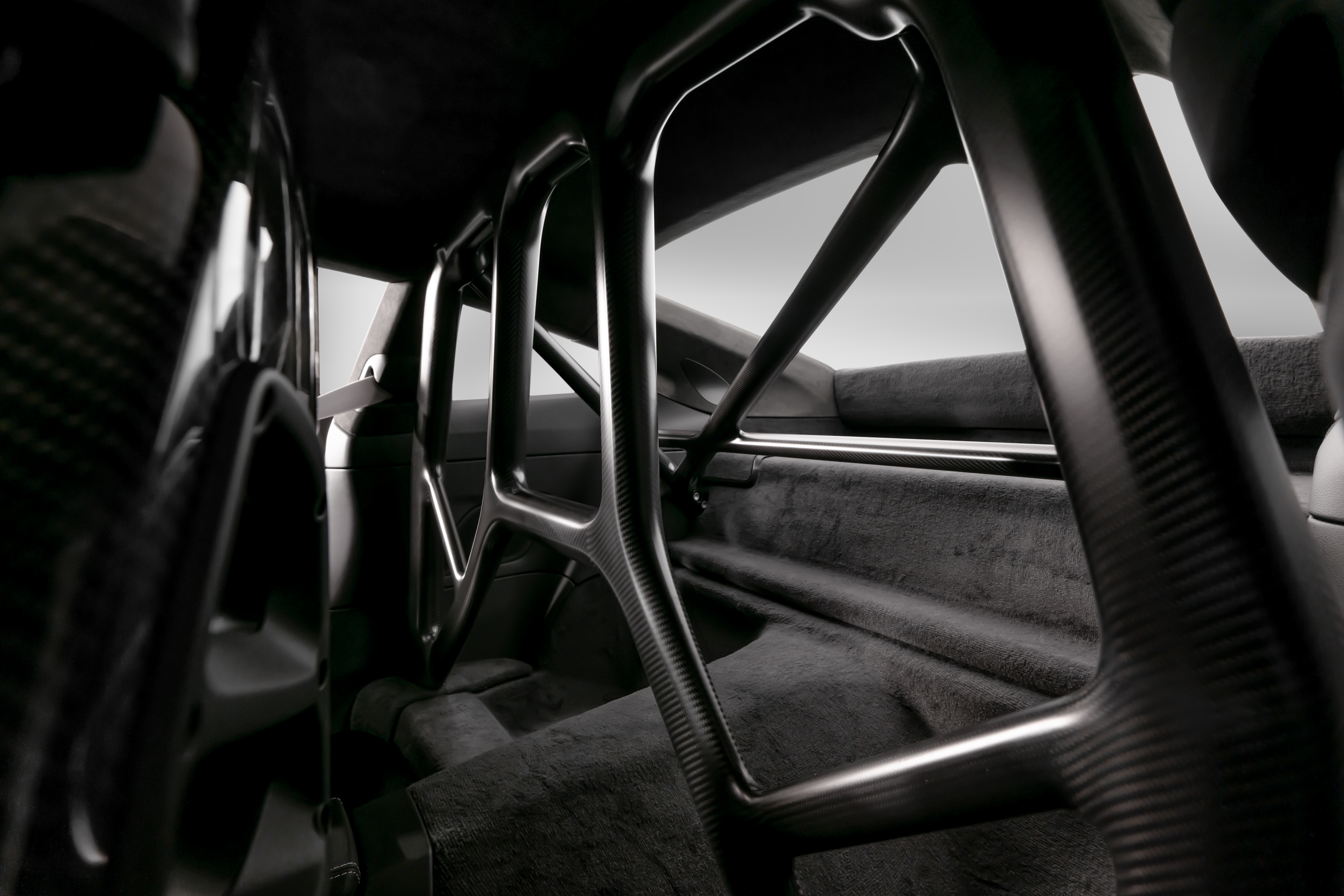 View of rear roll cage in Porsche 911 S/T interior