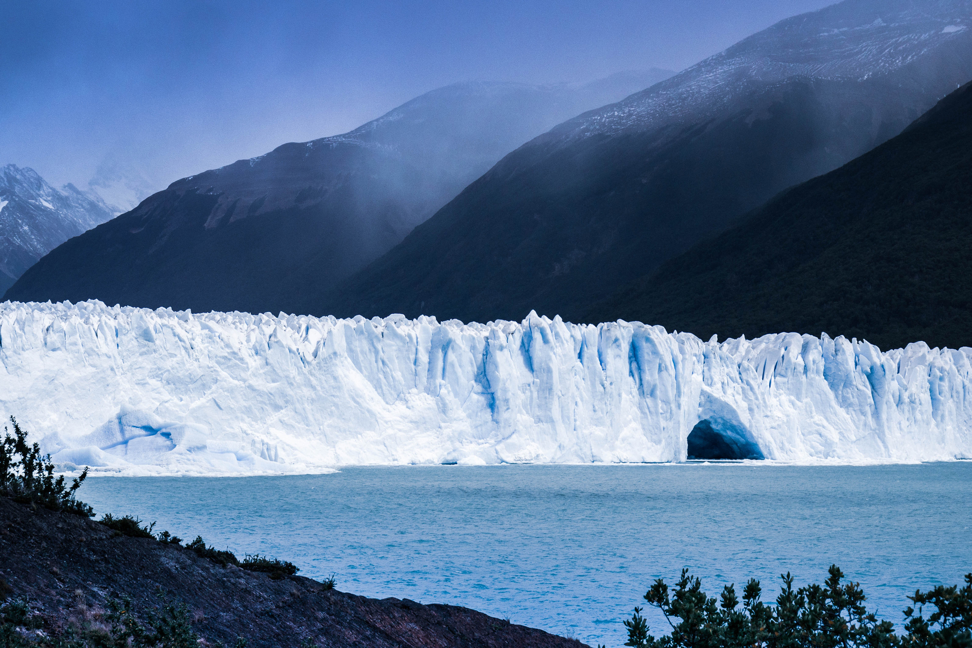 Ice masses from the Perito Moreno Glacier float in turquoise-coloured lagoons