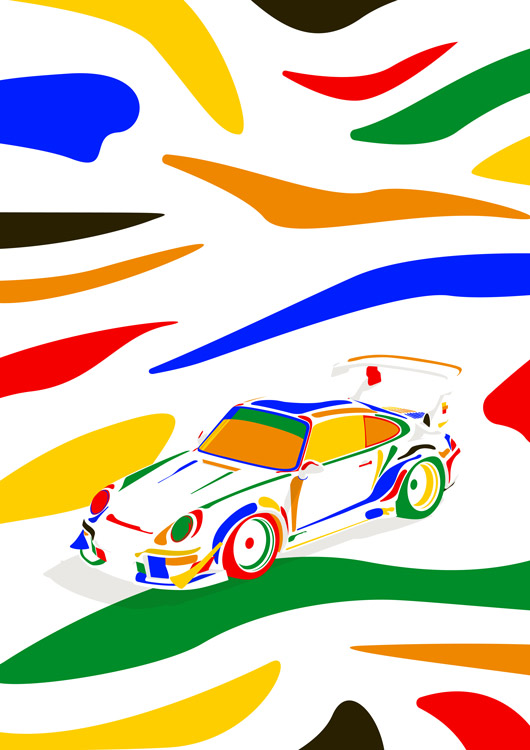 Colourful illustration of Porsche 993 GT2