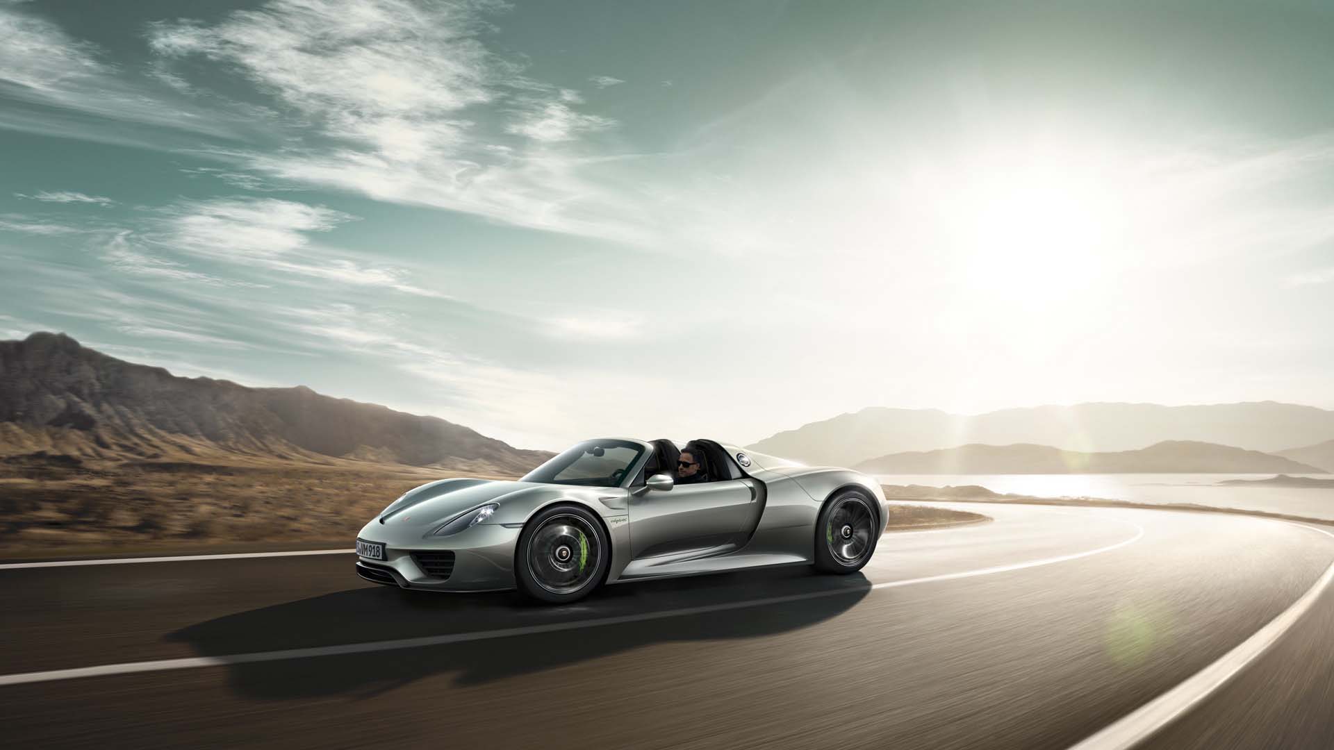 porsche 918 spyder side view driving bend wallpaper desktop