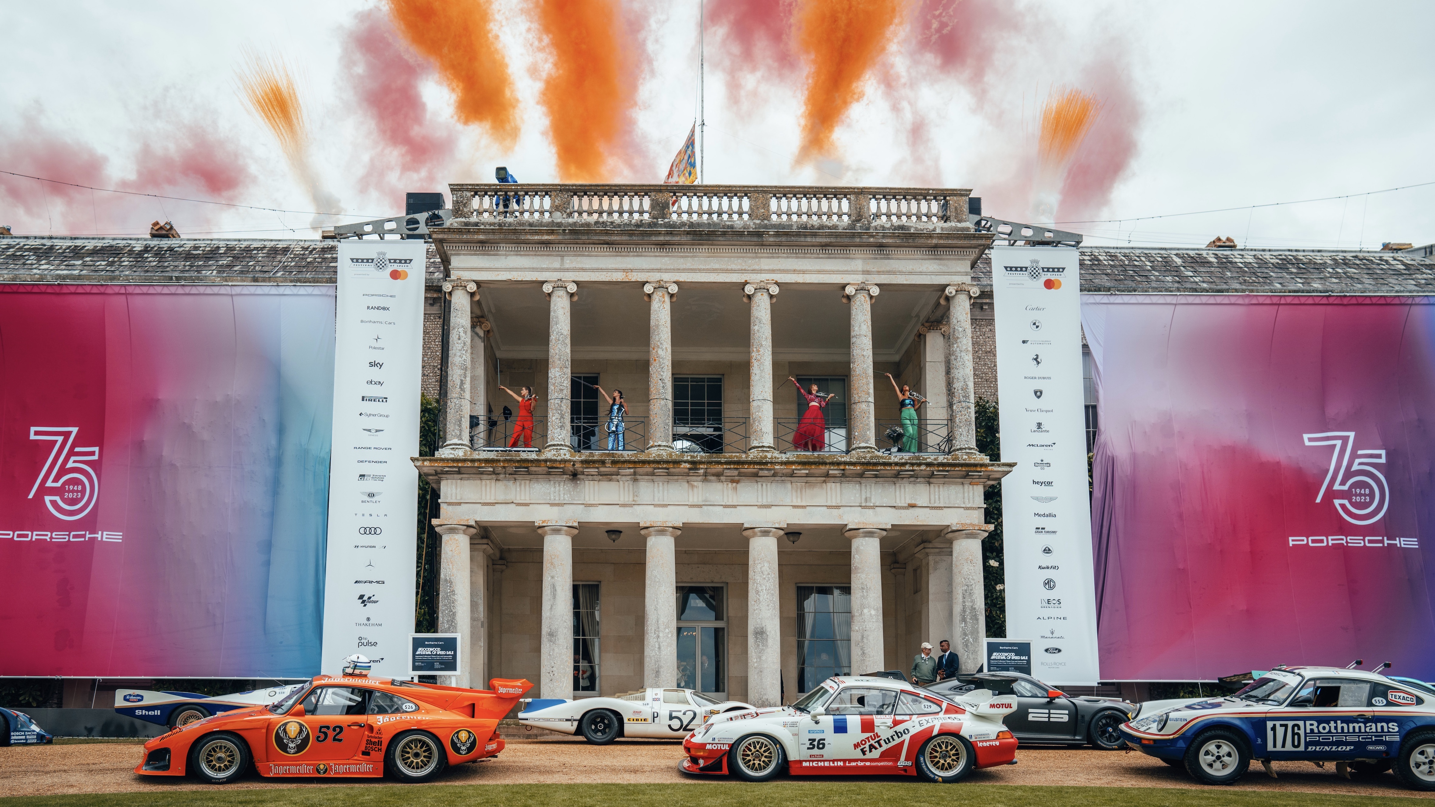 Porsche celebration with race cars at Goodwood Festival of Speed