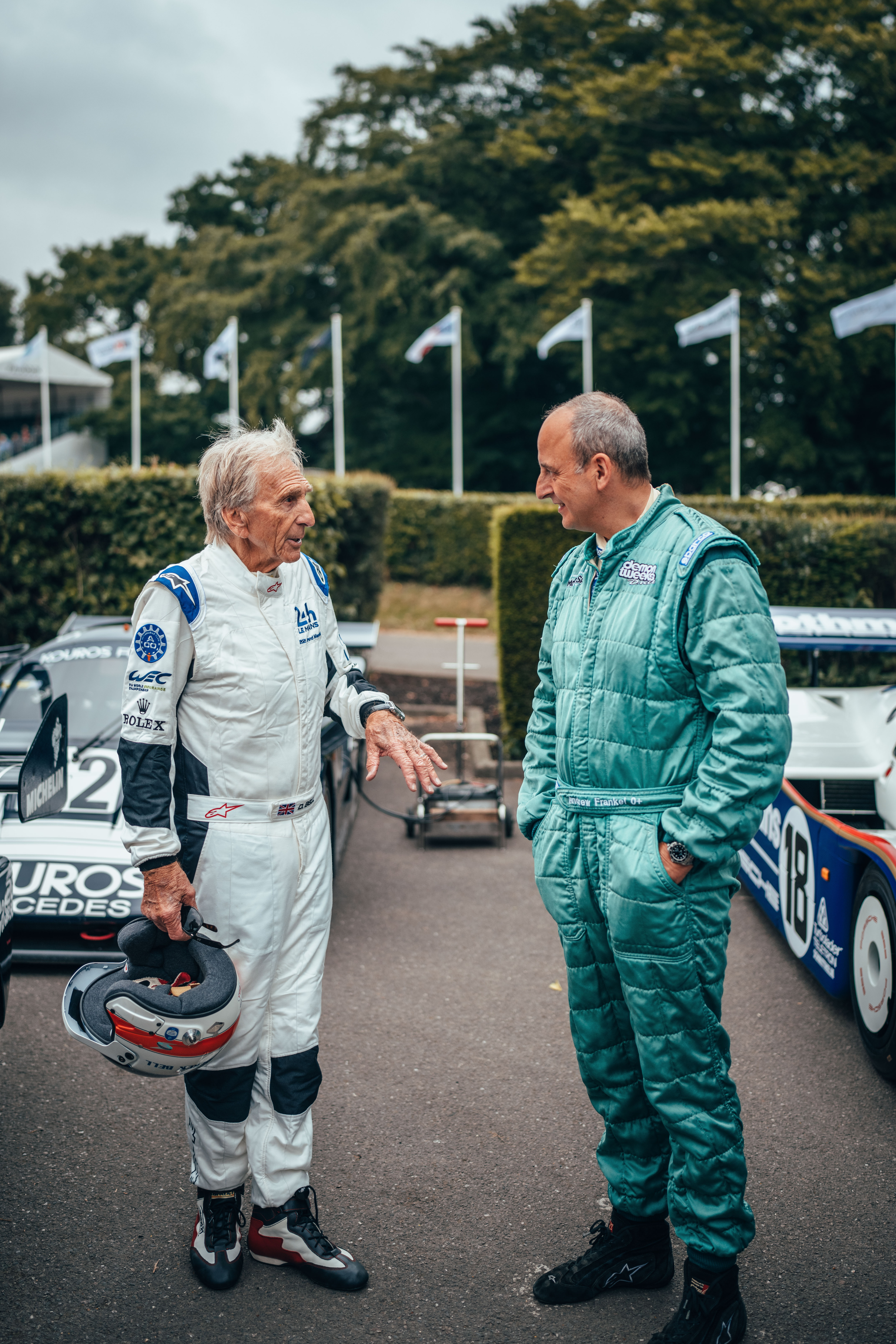 Motorsport legend Derek Bell and journalist Andrew Frankel at Goodwood Festival